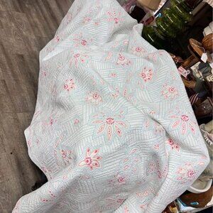 Gorgeous KING Quilt Cottagecore White with Pink & Turquoise Embroidery